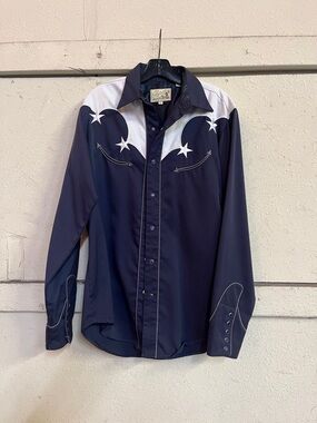 Roper Navy & White Western Star Snap Shirt